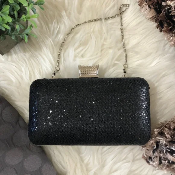 CRYSTAL ENCRUSTED EVENING BAG beaded EVENING BAG💥black w chain TIMELESS CLASSIC - Picture 4 of 10